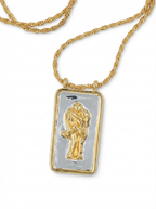 Collier long sculptural bicolore doré et argenté – Pendentif Kamasutra – Montesino Joaillerie